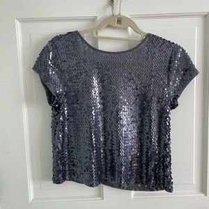 Grey silver sequence cropped top